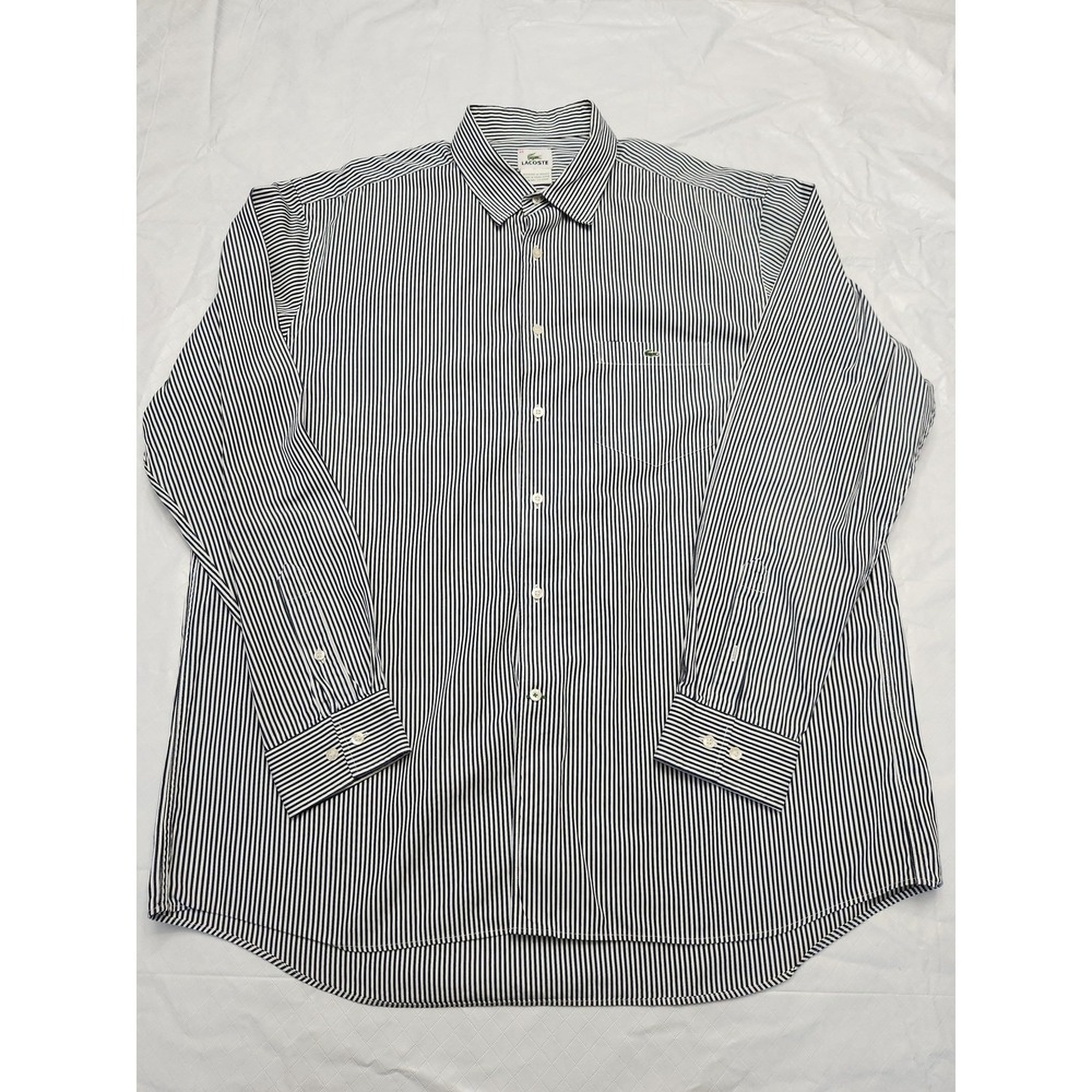 Lacoste Shirt Mens 2XL Blue Stripe Cotton Button Front Long Sleeve Preppy Casual